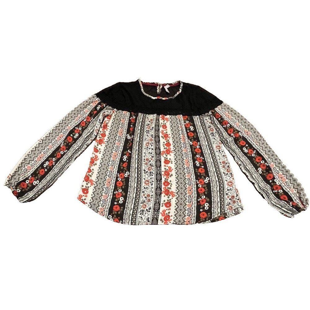 Xhilaration Floral Top Women's Small Boho Whimsigoth Sheer Hippie Fairy Goth